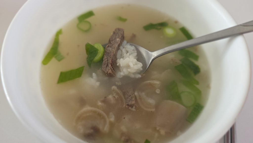 A bowl of homemade beef bone soup that began with assumptions and concern