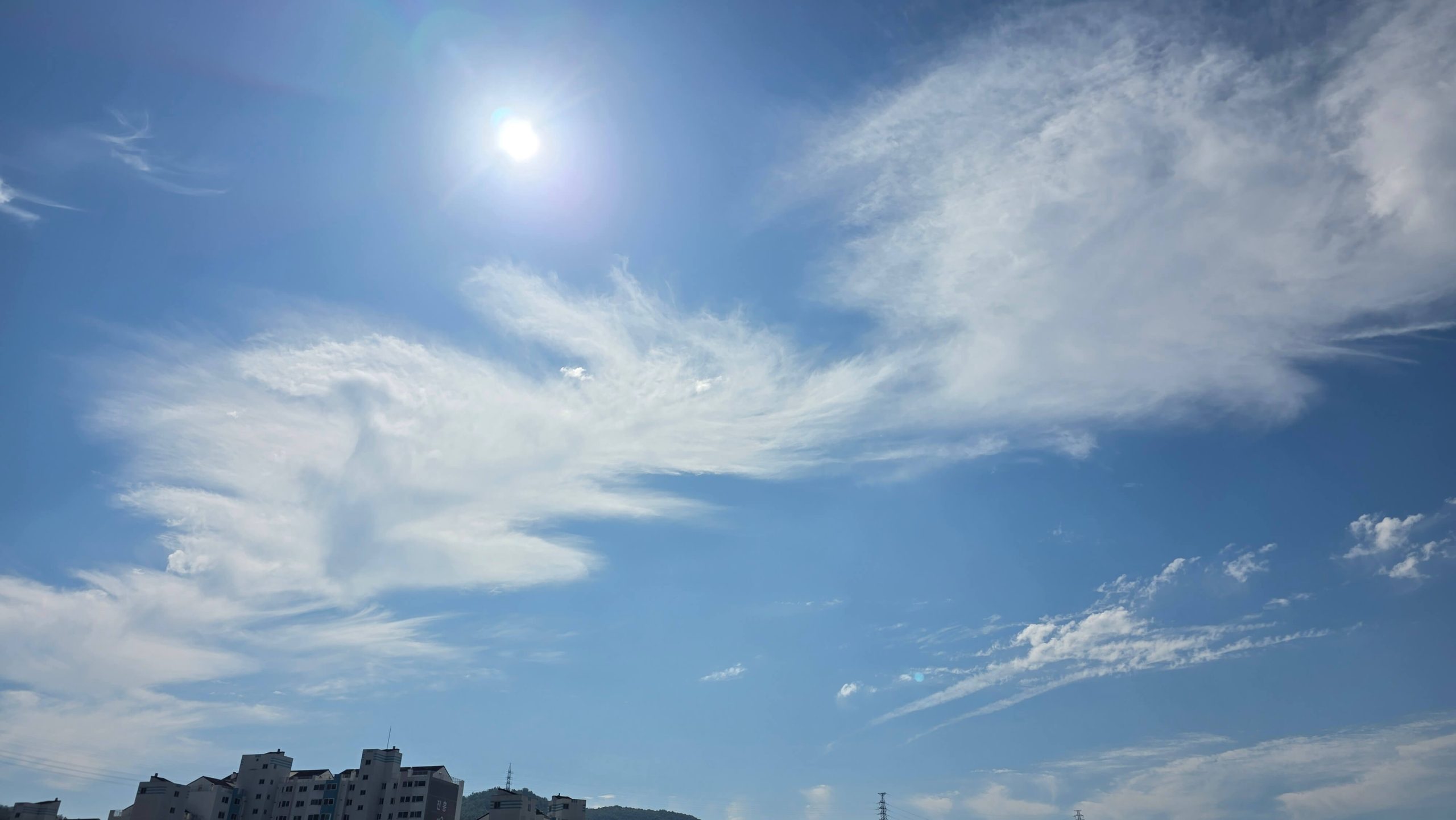 Wispy clouds stretching across a blue Sunday sky